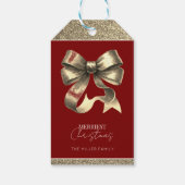 Rood en Goud Glitterde Boog Kerstmis Cadeaulabel (Achterkant)