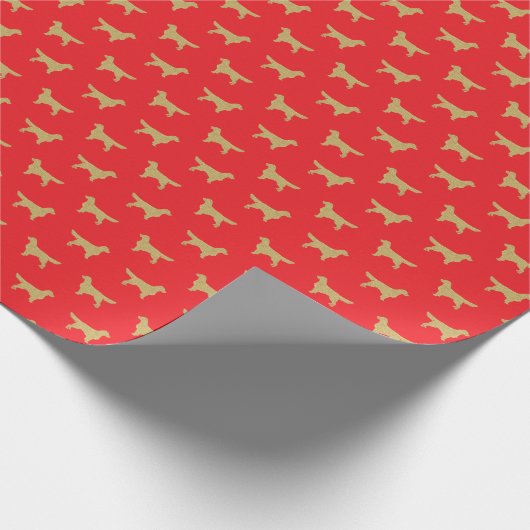 Rood en Goud Golden Retriever Kerstmis Cadeaupapier (Hoek)