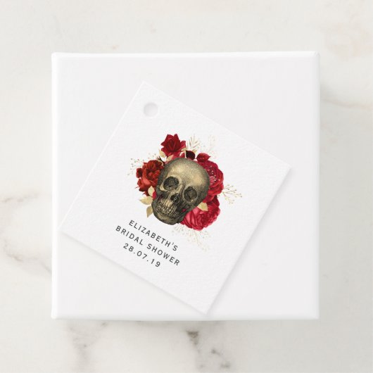 Rood en Goud Gotische Schedel en Rozen Bedankjes Labels (In situ)
