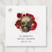 Rood en Goud Gotische Schedel en Rozen Bedankjes Labels (Voorkant)