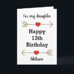Rood en goud Happy 13th Birthday Daughter Kaart<br><div class="desc">Een dochter Happy 13th verjaardagskaart, die je gemakkelijk kunt personaliseren met haar naam. Beschikt over glitterpijlen met harten. Op deze 13e verjaardagskaart staat: "Ik hoop dat je weet hoe bijzonder je bent, niet alleen vandaag, maar elke dag. Je schittert en schittert als geen ander! Gefeliciteerd!" U kunt uw verjaardagsbericht ook...</div>