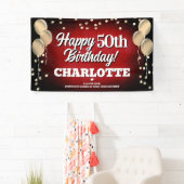 Rood en goud Happy Birthday Banner (Insitu)