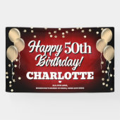 Rood en goud Happy Birthday Banner (Horizontaal)