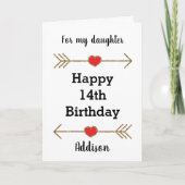 Rood en Goud Hart Dochter 14e verjaardag Kaart (Voorkant)