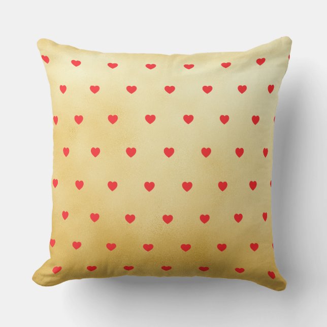 Rood en Goud Hartjes Patroon Buitenkussen (Voorkant)