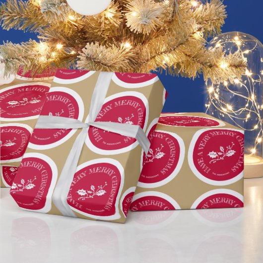 Rood en goud hebben een heel prettig kerstfeest cadeaupapier (Feestdagen)