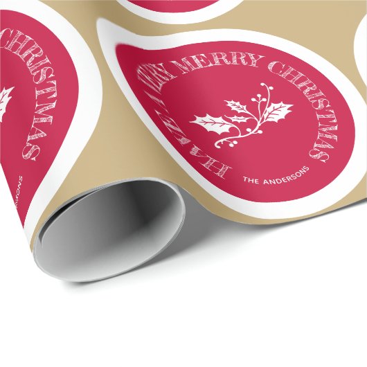 Rood en goud hebben een heel prettig kerstfeest cadeaupapier (Rol Hoek)