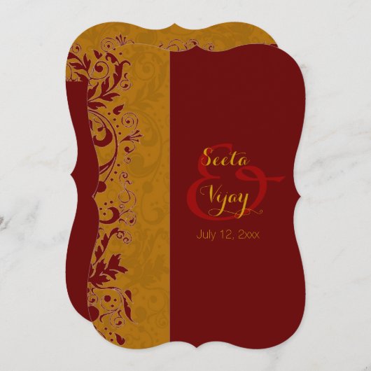 Rood en goud Hindu Wedding Kaart (Voorkant / Achterkant)