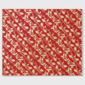 Rood en Goud Holly Kerstmis Verpakkend Document Cadeaupapier (Vlak)