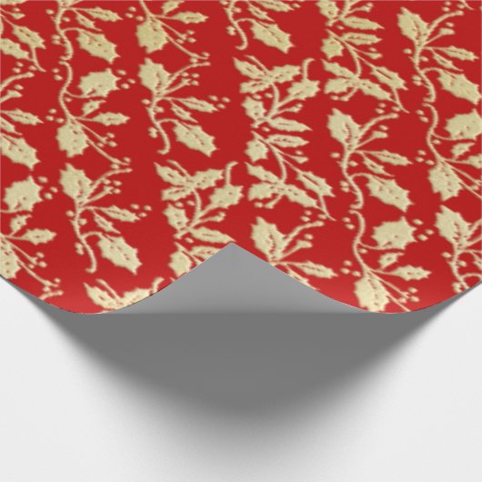 Rood en Goud Holly Kerstmis Verpakkend Document Cadeaupapier (Hoek)