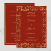 Rood en goud huwelijksuitnodiging kaart (Voorkant / Achterkant)