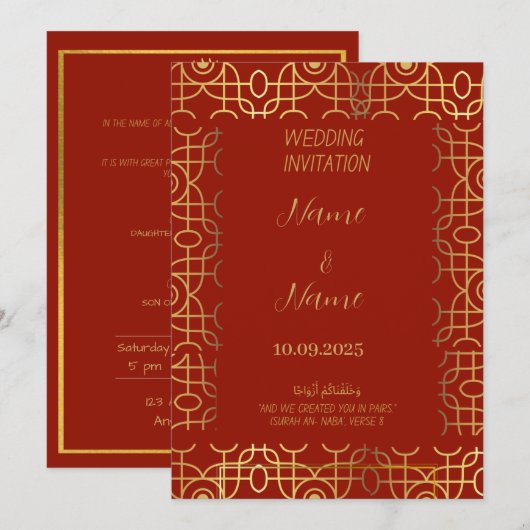 Rood en goud huwelijksuitnodiging kaart (Voorkant / Achterkant)