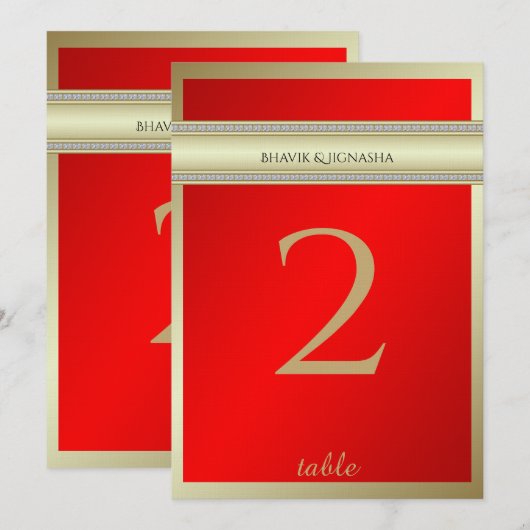 Rood en Goud Indiaas Damast Tafelnummer (Voorkant / Achterkant)