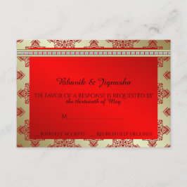 Rood en Goud Indiase Damask Wedding Response Kaart
