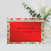 Rood en Goud Indiase Damask Wedding Response Kaart (Staand voorkant)