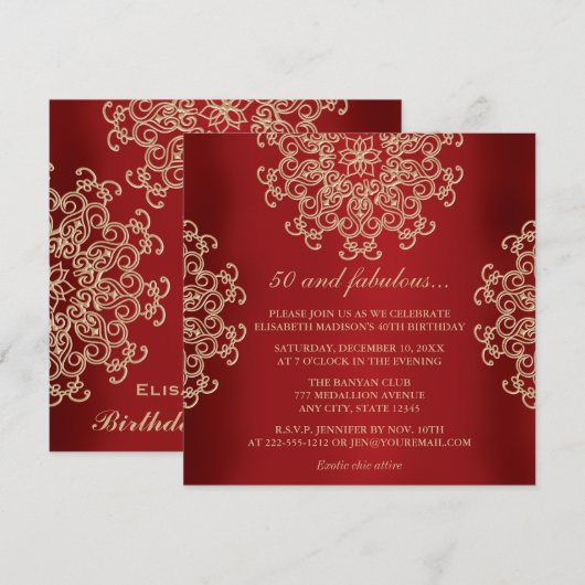 ROOD EN GOUD INDIASE GEÏNSPIREERDE VERJAARDAG KAART (Voorkant / Achterkant)