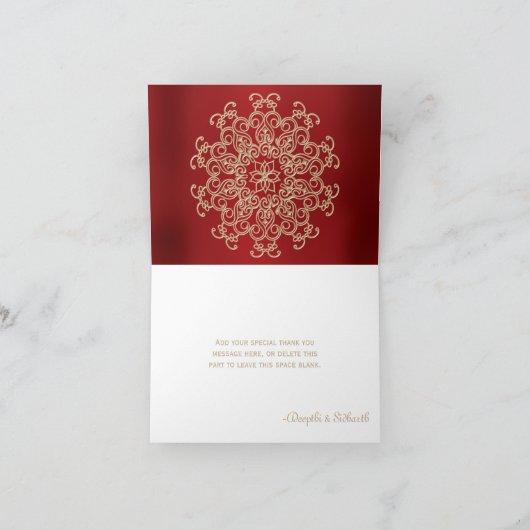 ROOD EN GOUD INDIASE STIJL TROUWSTANDJE BEDANKKAART (Binnen)