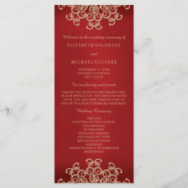 Rood en Goud Indisch Geïnspireerd Huwelijksprogram Programmakaart