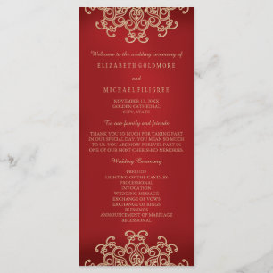 Rood en Goud Indisch Geïnspireerd Huwelijksprogram Programmakaart