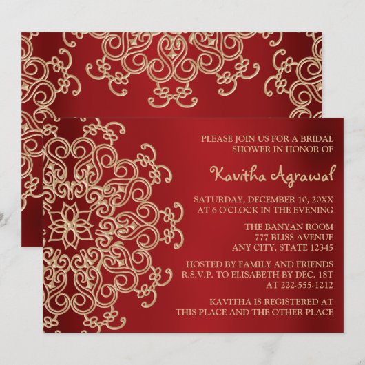 Rood en Goud Indisch Geïnspireerd Vrijgezellenfees Kaart (Voorkant / Achterkant)