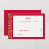 Rood en Goud Indisch Hindoe  Bruiloft RSVP (Voorkant / Achterkant)