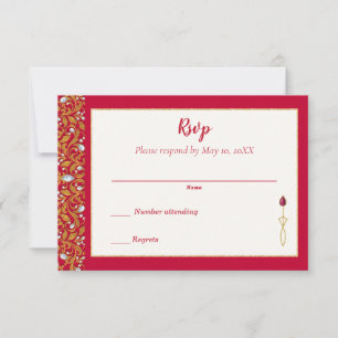 Rood en Goud Indisch Hindoe  Bruiloft RSVP Kaartje