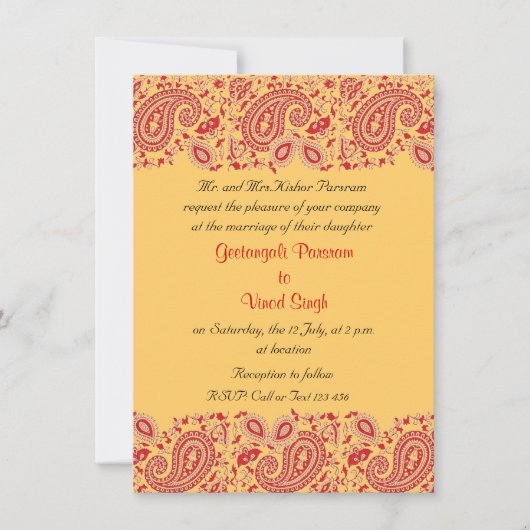 Rood en goud Indische bruiloft Kaart (Voorkant)