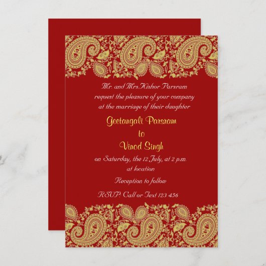 Rood en goud Indische bruiloft Kaart (Voorkant / Achterkant)