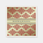 Rood en Goud Indische Damask bruiloft servet (Voorkant)