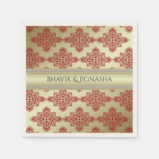 Rood en Goud Indische Damask bruiloft servet (Voorkant)