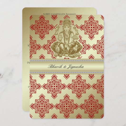 Rood en Goud Indische Damask bruiloft uitnodiging (Voorkant / Achterkant)