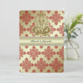 Rood en Goud Indische Damask bruiloft uitnodiging (Staand voorkant)