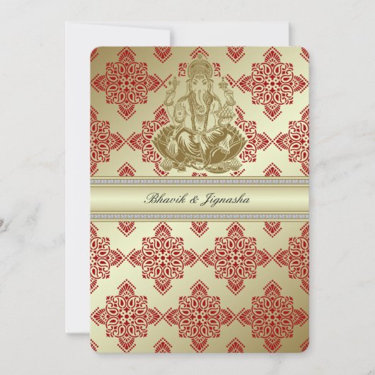 Rood en Goud Indische Damask bruiloft uitnodiging (Voorkant)