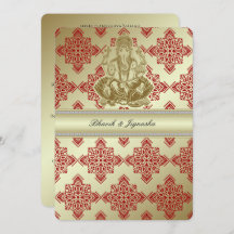 Rood en Goud Indische Damask bruiloft uitnodiging