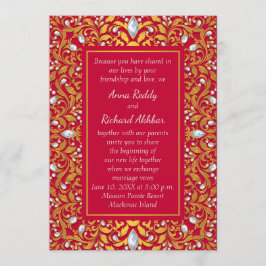 Rood en Goud Indische Hindoe Bruiloft Uitnodiging