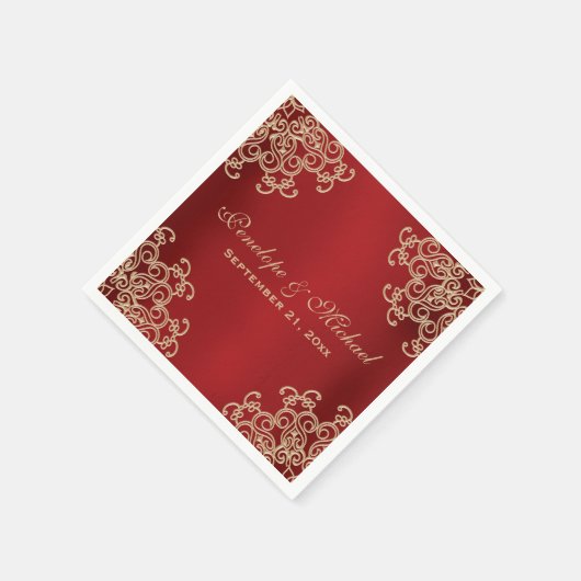 Rood en Goud Indische Stijl Bruiloft Servetten (Hoek)