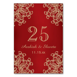 Rood en Goud Indische Stijl Huwelijksnummer Kaart