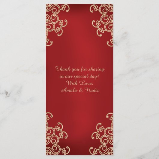 Rood en Goud Indische Stijl Menu Kaarten (Achterkant)