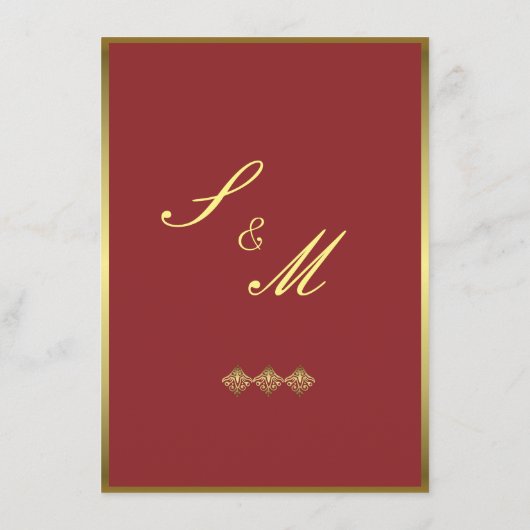Rood en Goud Ingelijste Ornamentale Huwelijksrecep Informatiekaartje (Achterkant)