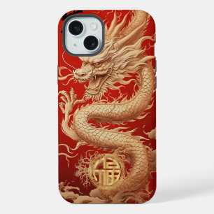 Rood en Goud Jaar van de Draak Power Embleem iPhone 15 Plus Case