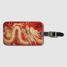 Rood en Goud Jaar van de Dragon Power Emblem Bagagelabel