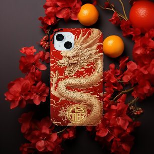 Rood en Goud Jaar van de Dragon Power Emblem iPhone 15 Mini Hoesje