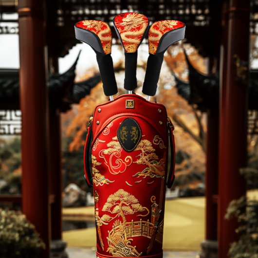 Rood en Goud Jaar van de Dragon Power Emblem Golfheadcover