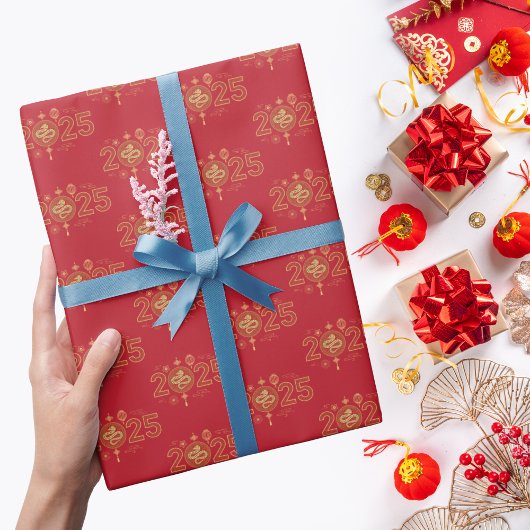 Rood en Goud Jaar van de Slang 2025 Cadeaupapier