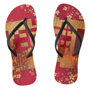Rood en Goud Japans Chiyogami Pattern Teenslippers