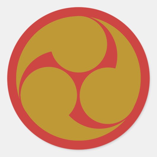 Rood en Goud Japans Mitsudomoe Crest Symbool Ronde Sticker (Voorkant)
