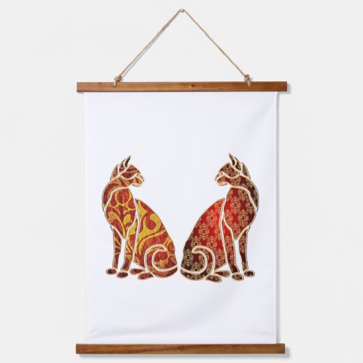 Rood en Goud Kat Paar Hangend Wandkleed (Voorkant)