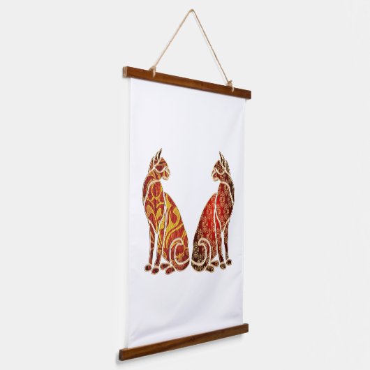 Rood en Goud Kat Paar Hangend Wandkleed (Gebogen)