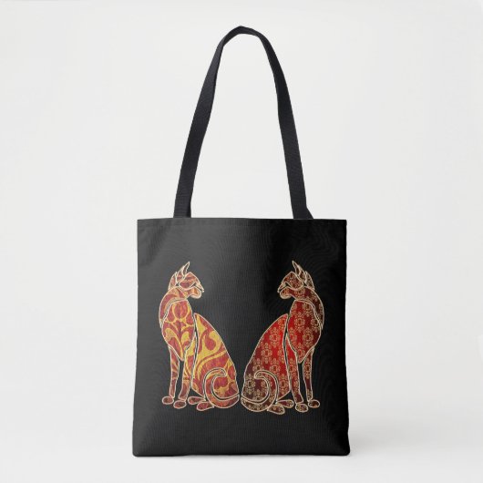 Rood en Goud Kat Paar Tote Bag (Voorkant)