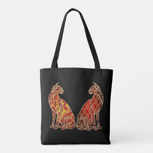 Rood en Goud Kat Paar Tote Bag (Achterkant)